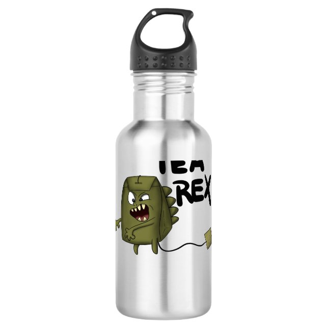 tea rex, funny dinosaur stainless steel water bottle (Front)
