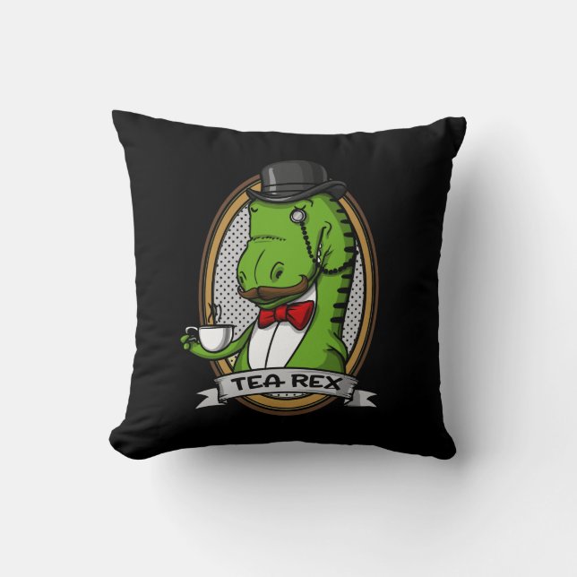 Tea Rex Funny T-Rex Dinosaur Joke Throw Pillow (Front)