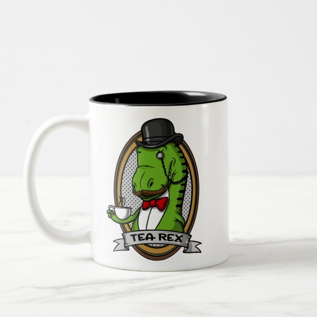 Tea Rex Funny T-Rex Dinosaur Joke Two-Tone Coffee Mug (Left)