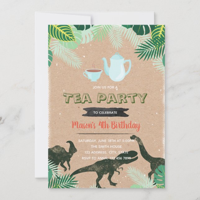 Tea rex party boy invitation (Front)