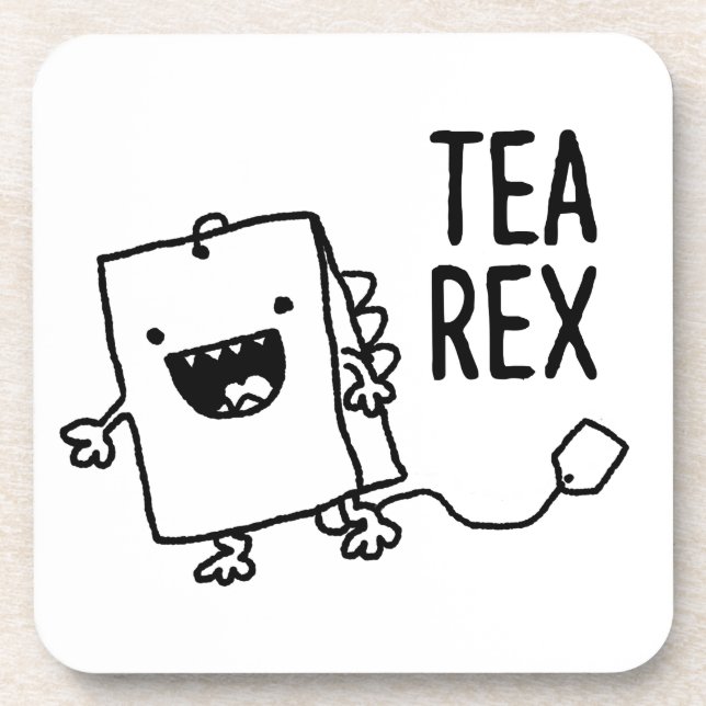 Tea Rex Tea Bag Funny Pun Cartoon Coaster (Front)