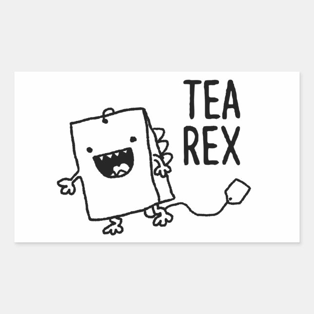 Tea Rex Tea Bag Funny Pun Cartoon Rectangular Sticker (Front)