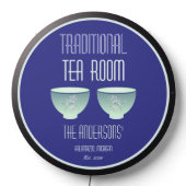 Tea Room Sign Elegant Hand Drawn Flowered Teacups (Lights Off)