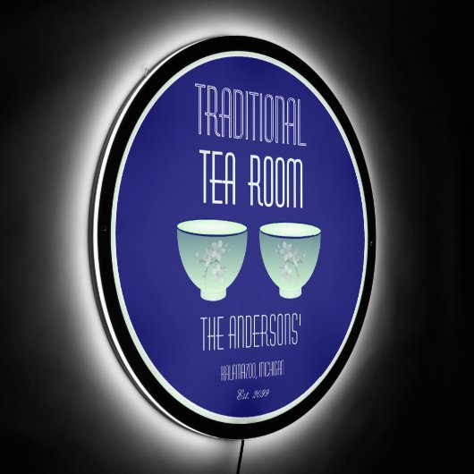 Tea Room Sign Elegant Hand Drawn Flowered Teacups (Angle)