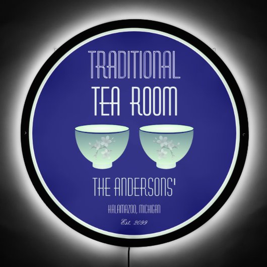 Tea Room Sign Elegant Hand Drawn Flowered Teacups (Front)