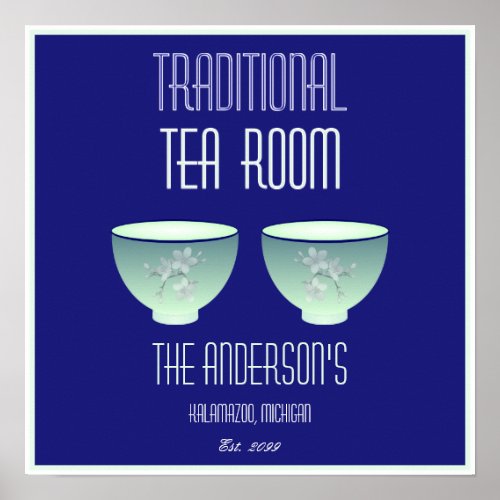 Tea Room Sign Elegant Hand Drawn Flowered Teacups