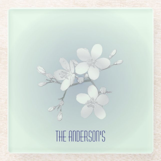 Tea Room Sign Elegant Hand Drawn Flowered Teacups Glass Coaster (Front)