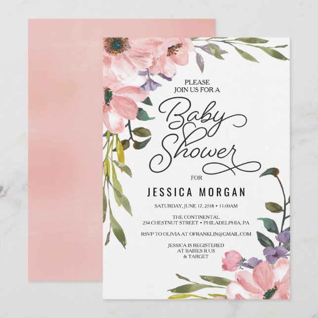Tea Rose Baby Shower Invitation Baby Shower Card (Front/Back)