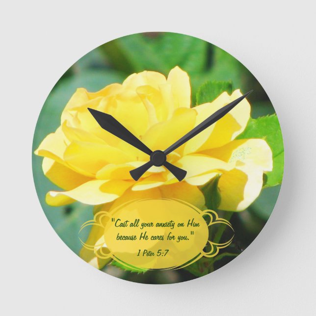 Tea Rose & Bible Verse Custom Clock (Front)