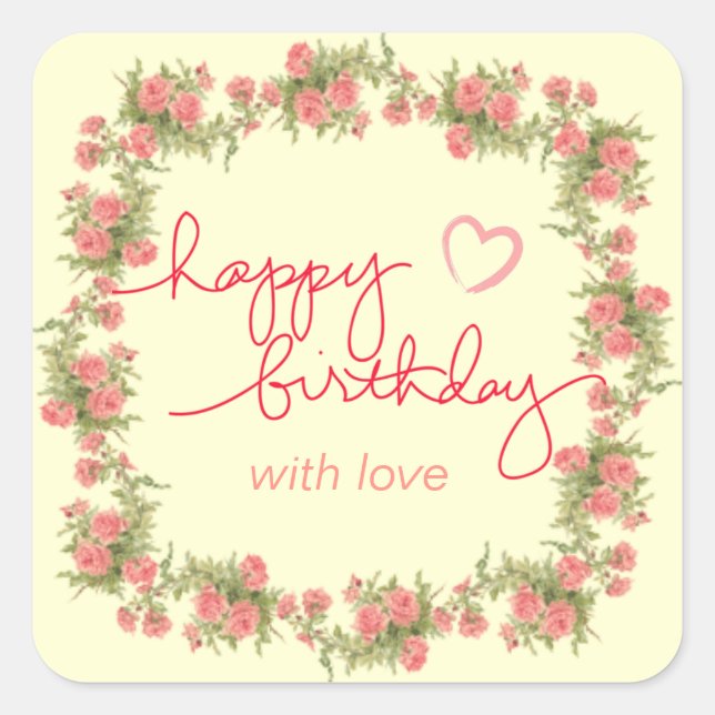 Tea Rose Birthday Envelope and Gift Bag Stickers (Front)