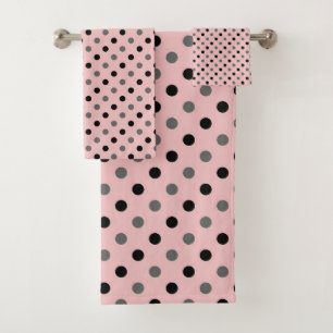 tea rose (red), gray and white dots bath towel set