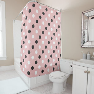 tea rose (red), gray and white dots shower curtain
