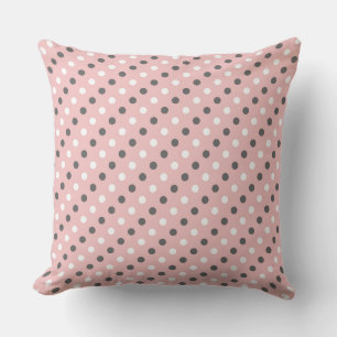 tea rose (red), gray and white dots throw pillow