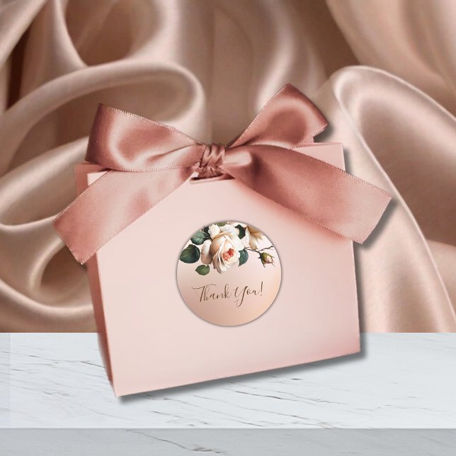 Tea Rose Wedding Thank You Classic Round Sticker (Creator Uploaded)