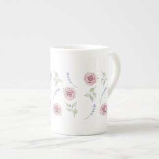 Tea Roses and Lavender Spikes Bone China Mug