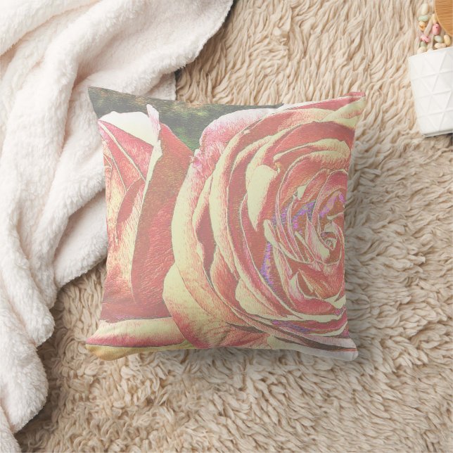 Tea Roses from the Garden Throw Pillow (Blanket)