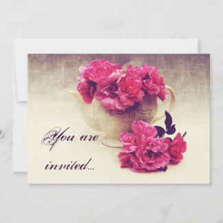 tea roses in a teapot - tea party invite