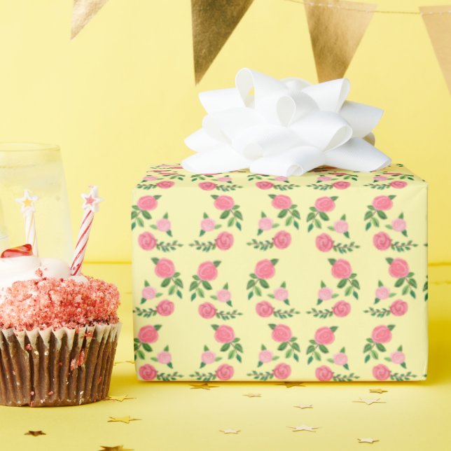 Tea Roses Pattern Cute Floral Feminine Sweet  Wrapping Paper (Birthday Party)