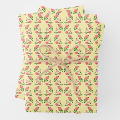 Tea Roses Pattern Cute Floral Feminine Sweet  Wrapping Paper Sheets