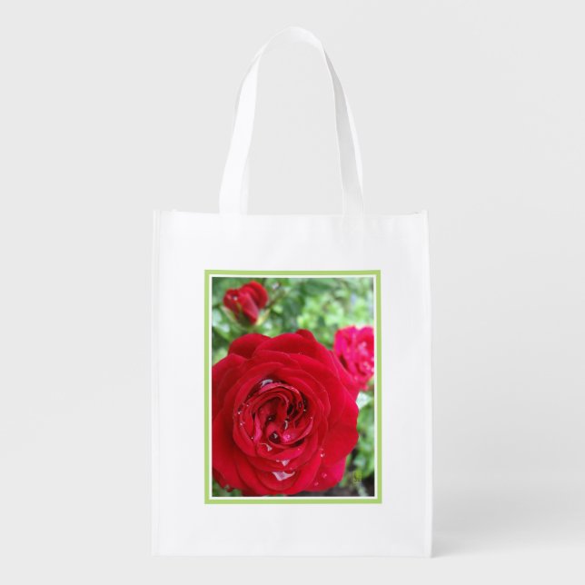 Tea Roses Reusable Fold and Snap Fabric Bag (Front)