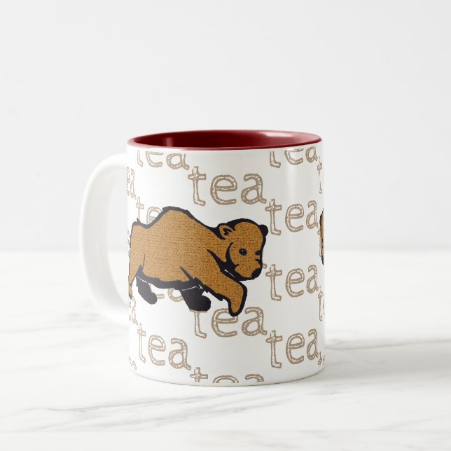 Tea Rustic Wildlife Grizzly Brown Bear Two-Tone Coffee Mug (Front Left)