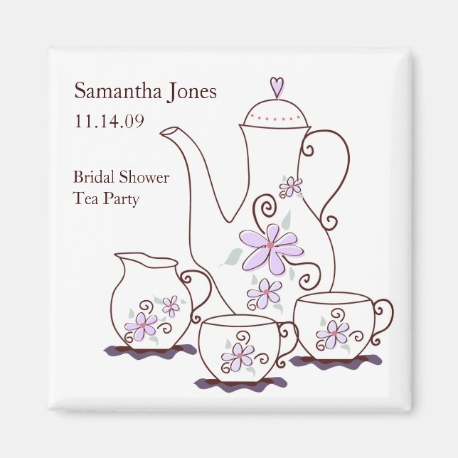 Tea Set Bridal Shower Favor Magnets (Front)