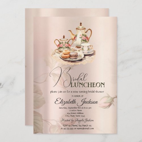 Tea Set Chic Roses Vintage Bridal Luncheon Invitation