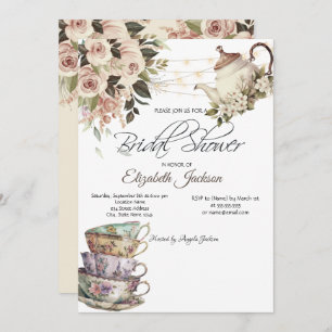 Tea Set Lights Roses Bridal Shower Invitation
