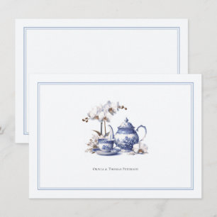 Tea Set Orchid Blue Hampton Toile Wedding Couple Note Card