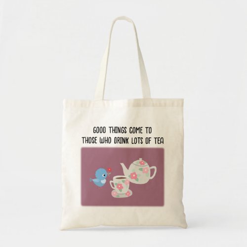 Tea Set with Blue bird Tea Lover Gift Grocery  Tote Bag