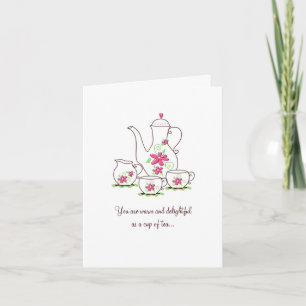 Tea Set You Card, Pink Flowers Thank You Card