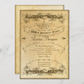 Tea Stained Vintage 100th Birthday Celebration Invitation (Front/Back)