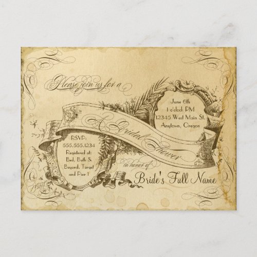Tea Stained Vintage Wedding 1 _ Bridal Shower Invitation Postcard