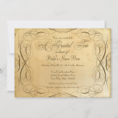 Tea Stained Vintage Wedding 1 _ Bridal Tea Party Invitation