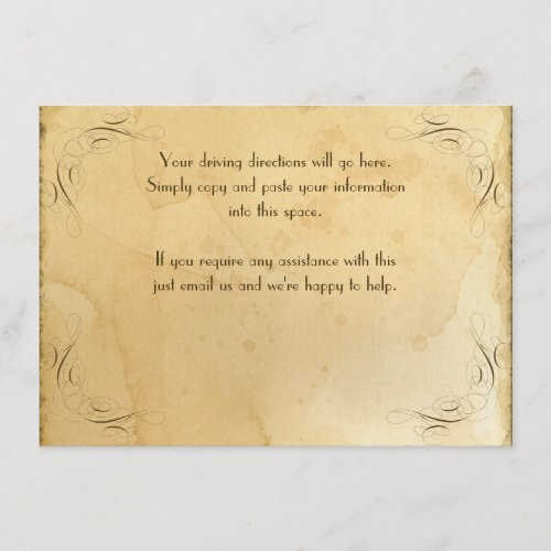 Tea Stained Vintage Wedding 1 _ Driving Directions Enclosure Card