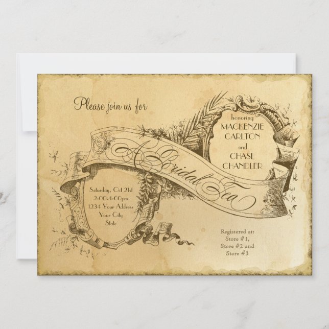 Tea Stained Vintage Wedding 1 - Invitation Invite (Front)