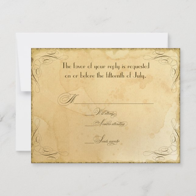 Tea Stained Vintage Wedding 1 - RSVP Response Card (Front)