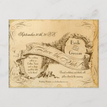 Tea Stained Vintage Wedding 1 - Save The Dates Announcement Postcard by VintageWeddings at Zazzle