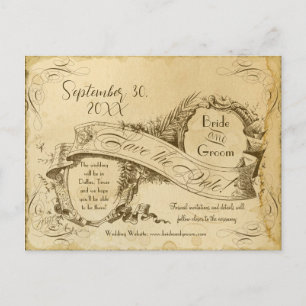 Tea Stained Vintage Wedding 1 - Save the Dates Announcement Postcard