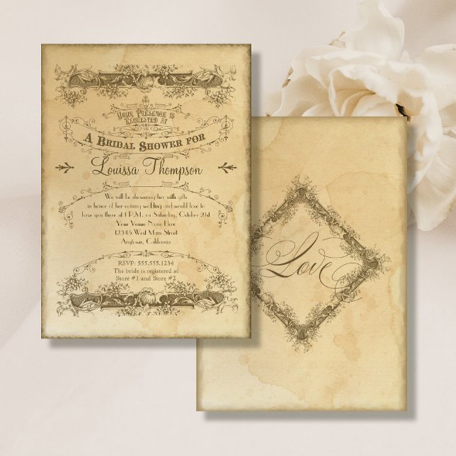 Tea Stained Vintage Wedding 2 - Bridal Shower Invitation