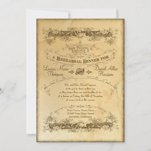 Tea Stained Vintage Wedding 2 _Rehearsal Dinner Invitation