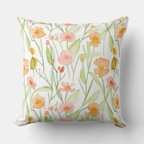 Tea_stained Watercolor Wildflower Throw Pillow