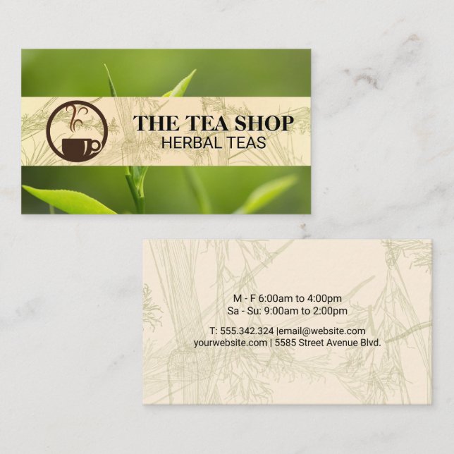 Tea Steaming Logo | Tea Leaves Business Card (Front/Back)