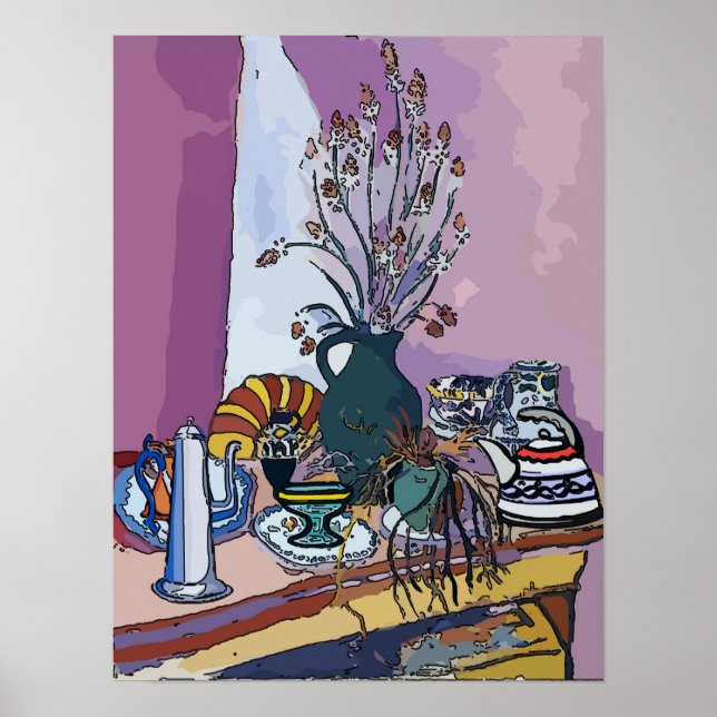 Tea Table and Flowers Poster (Front)