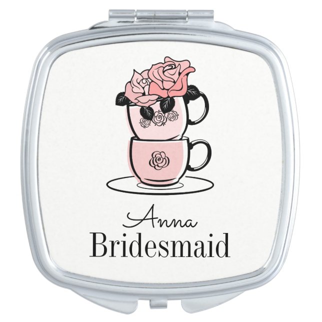 Tea Teacup Bridal Shower Favor Gift Compact Mirror (Front)