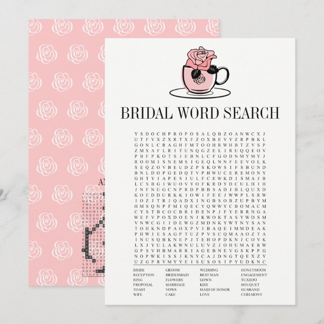 Tea Teacup Bridal Shower Word Search Game Card (Front/Back)