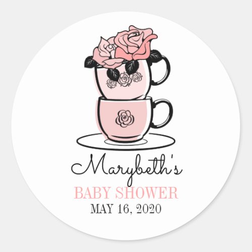 Tea Teacup  Flowers Baby Shower Favor Sticker