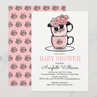 Tea Teacup &amp; Flowers Baby Shower Invitation Card
