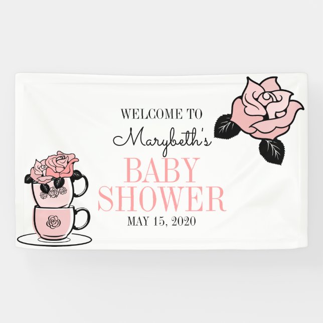 Tea Teacup & Flowers Baby Shower Welcome Banner (Horizontal)