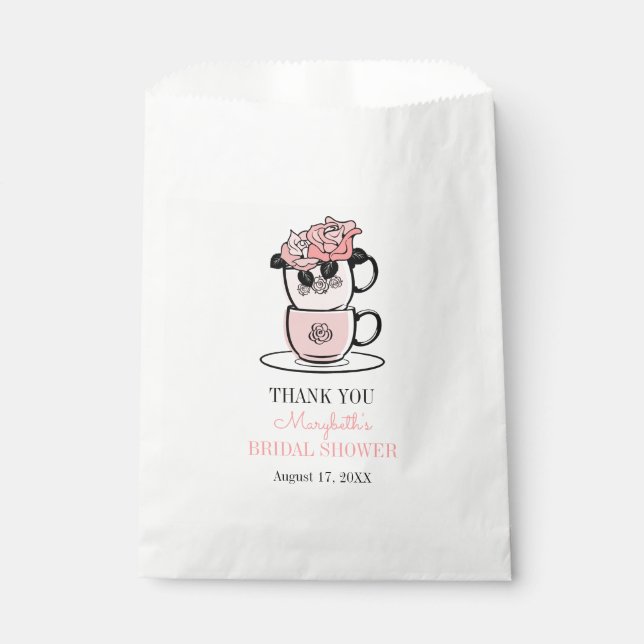 Tea Teacup Flowers Bridal Shower Favor Bags (Front)